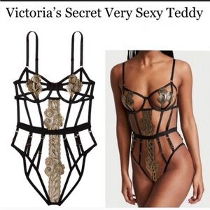 Victoria's Secret Black and Gold Strappy Teddy